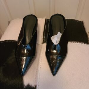 Sleek Black Patent Leather Mules